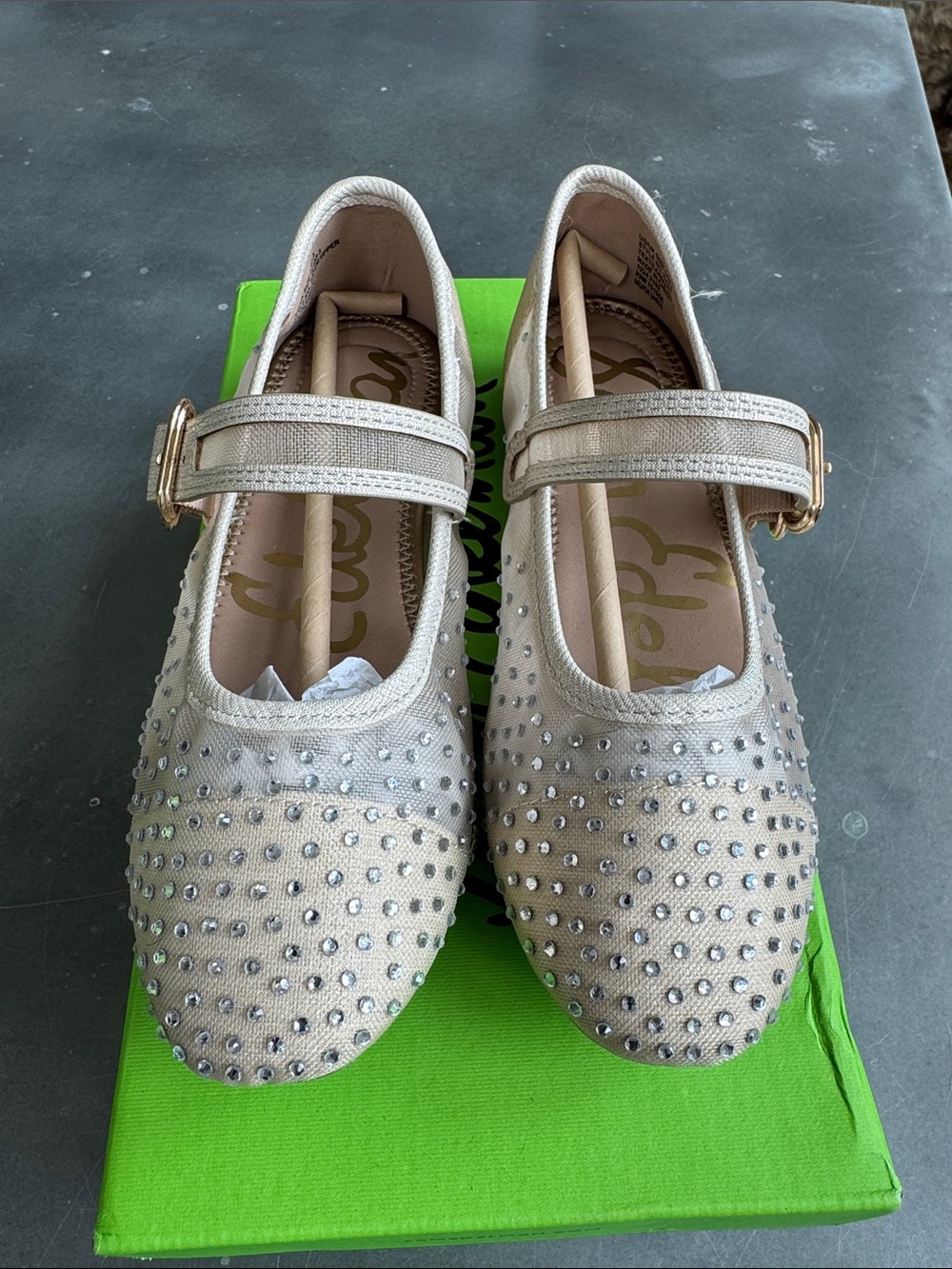 Sam Edelman Champagne Rhinestone Mary Jane Flats